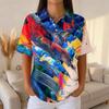 Women’s Casual Short Sleeve Print Polo Shirt with Button Front and Abstract Pattern for Daily Wear