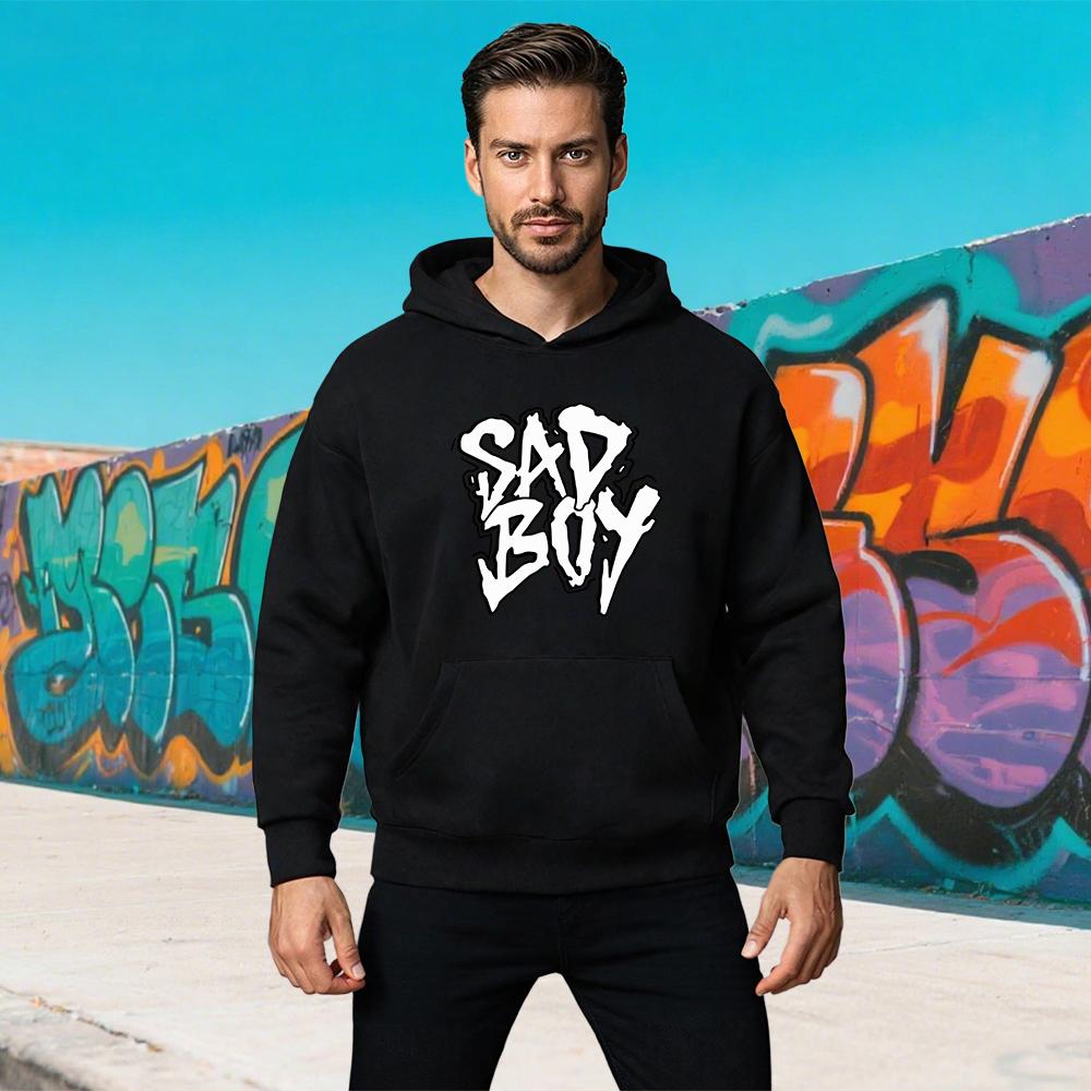 SAD BOY Letter Graphic Printing Autumn Winter Men's and Women's Sweatshirts Casual  Pullover Loose Outdoor Street Sports Hoodies