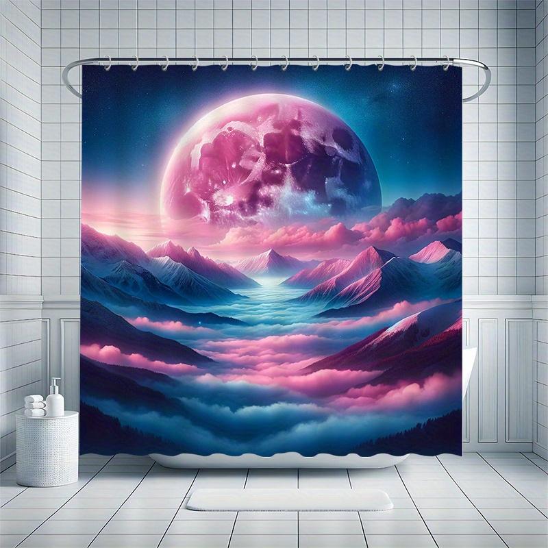 Interstellar Moon Shower Curtain Set - Sci-Fi Scene, Beautiful Lunar Imagery, Waterproof Polyester, Modern Bathroom Decor