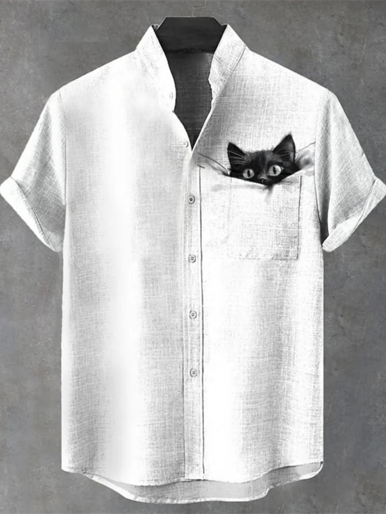 Summer Men's Breathable Linen Shirt Street Fashion Stand up Collar 3D Printing Hawaiian Beach Theme Creative Design
