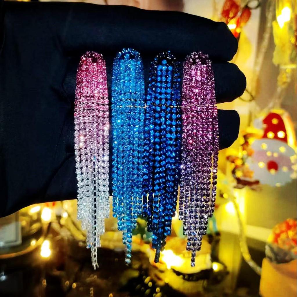 Luxusní vícebarevné náušnice s třásněmi z kamínků pro ženy