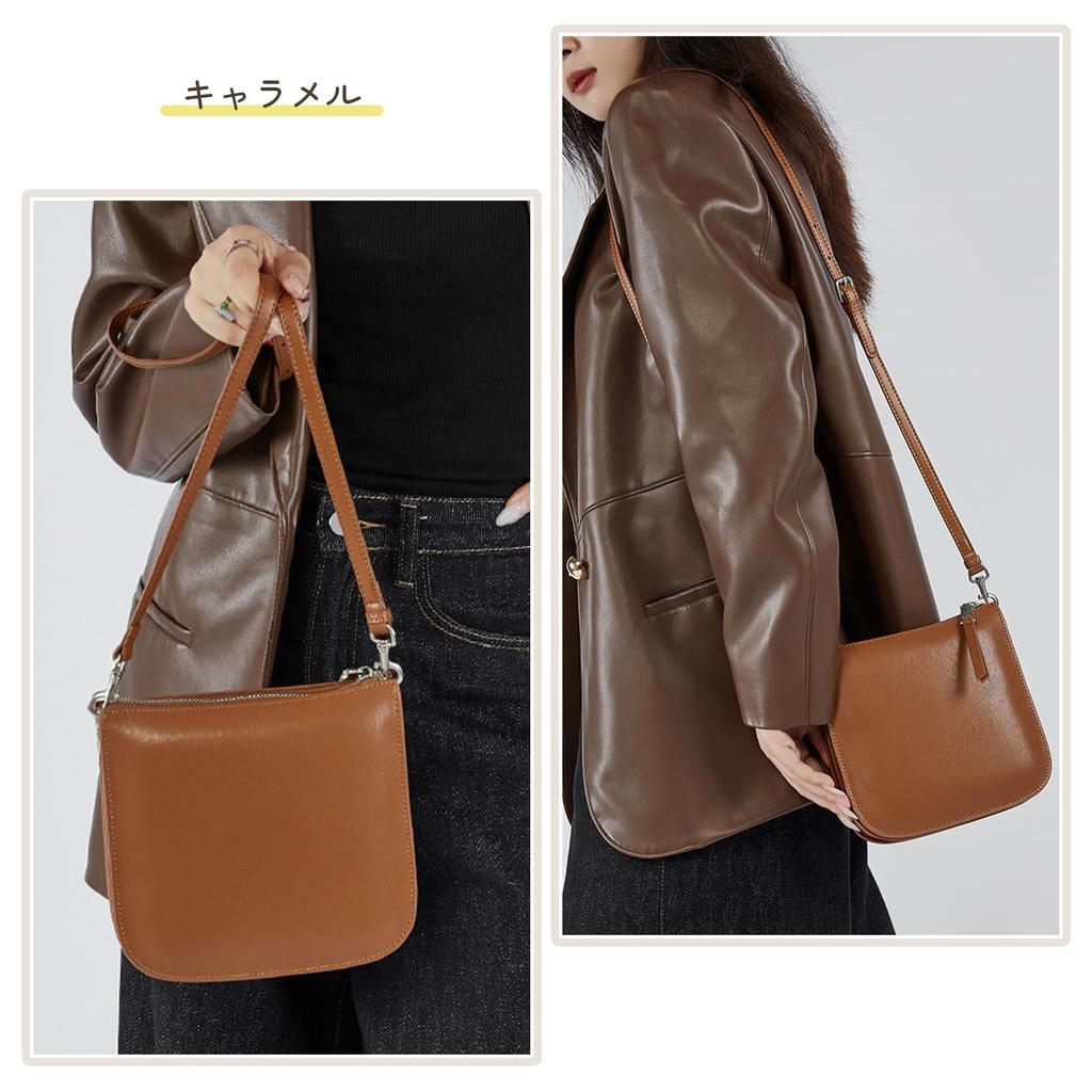 MFFOR Smartphone Pouch, Mini Shoulder Bag, Genuine Leather, Women's, 3-Layer Construction, Lightweight, Small, Slim, Compact, Casual, Simple,