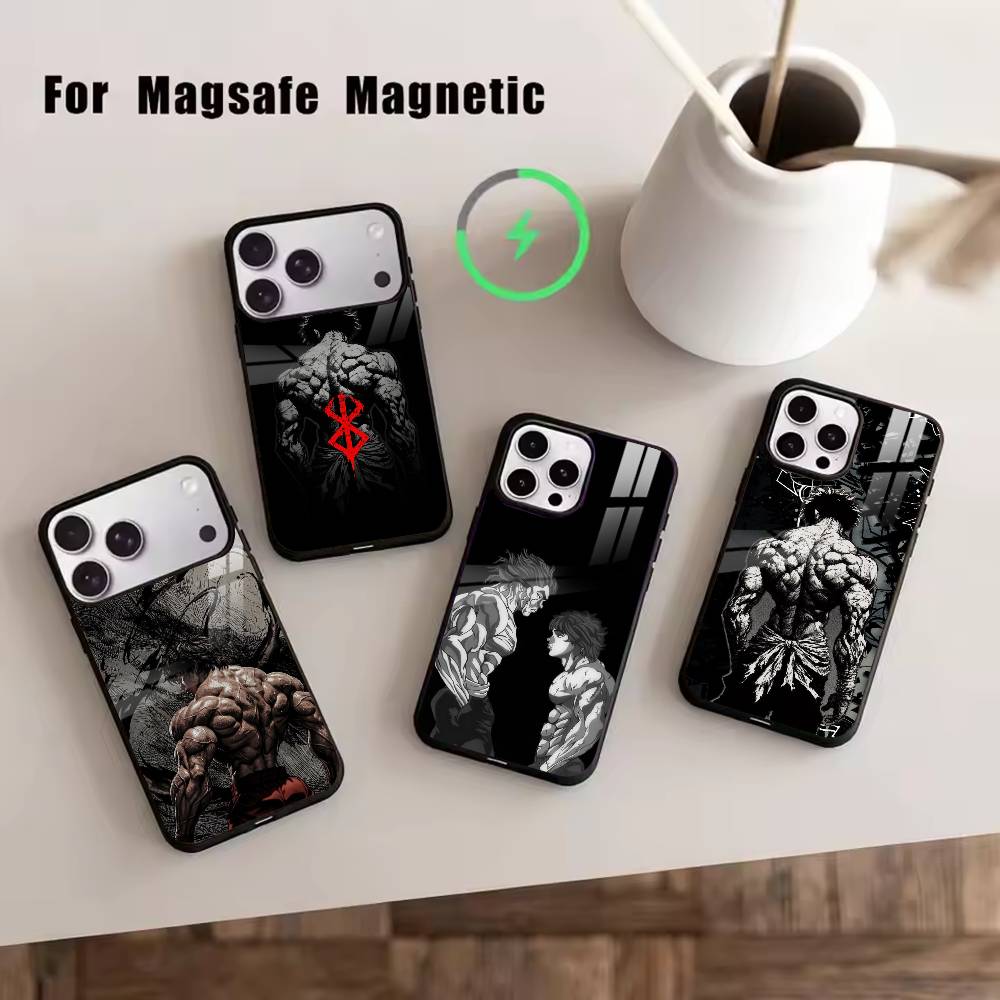 Custodia per Telefono a Fumetti HH-Hanma Baki Per iPhone17,16,15,14,13,12,11 Plus,Pro Magnetica con Ricarica Wireless Magsafe