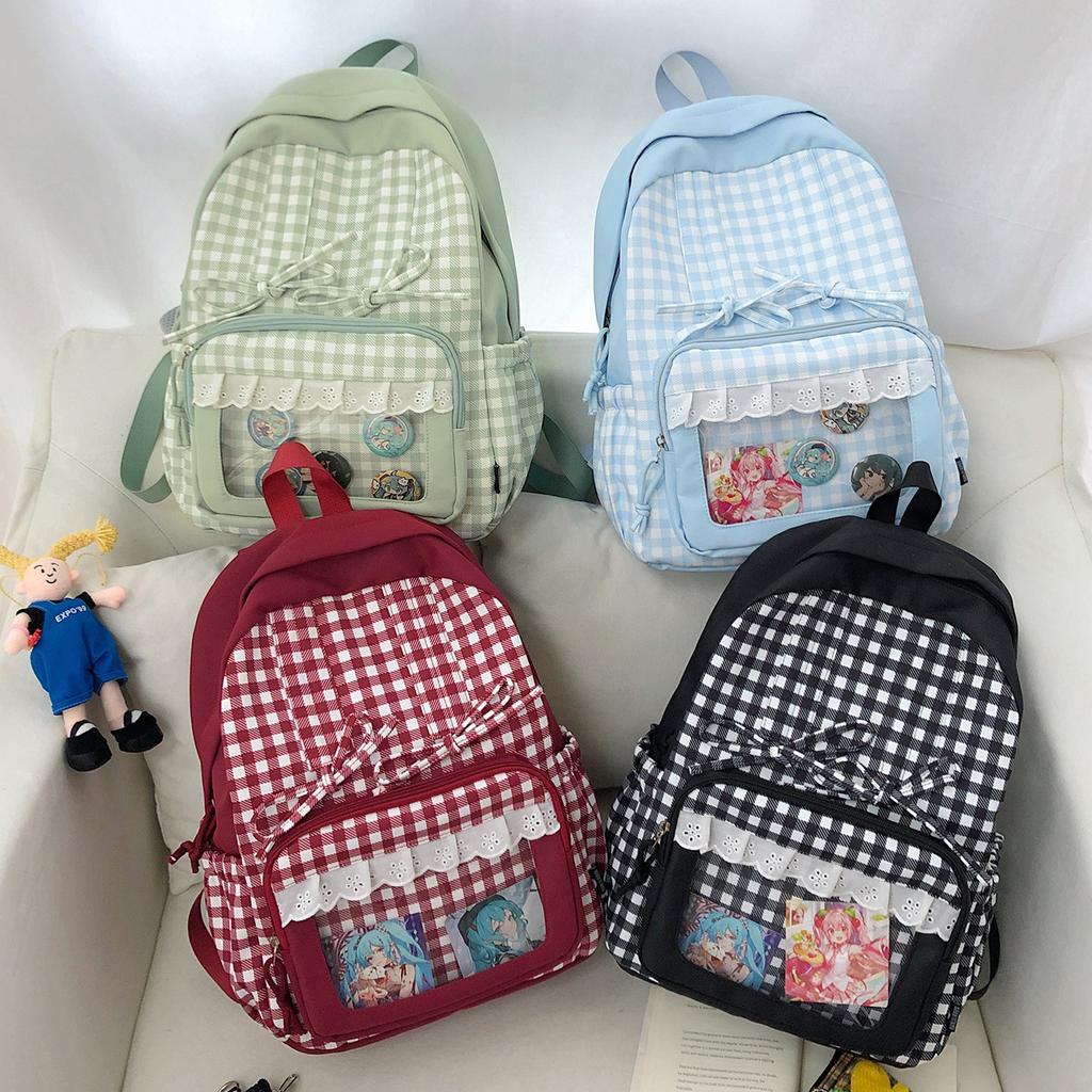 Schoolbag Japanese new high-value lace plaid backpack junior high school schoolbag girls lightweight large-capacity backpack
