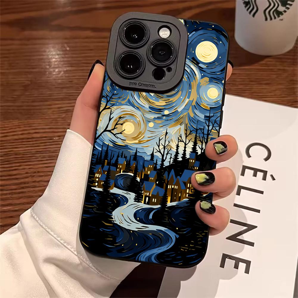 Artistic Stars Night Phone Case For iPhone 16 14 15 7 8 Plus XS XR X For iPhone 17 16 15 14 13 12 11 Pro Max Protective Funda