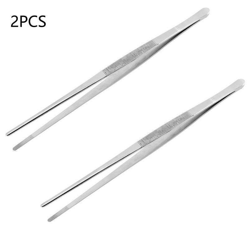 

Stainless Steel 2pcs 12 Inch Heavy Duty BBQ Clip Grill Pasta Tweezers Professional Kitchen Tool Non Slip