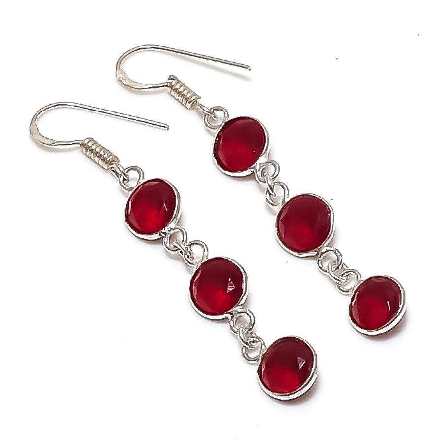Natural Garnet Gemstone Handmade 925 Sterling Silver Jewelry Earring 2.25" k9C13