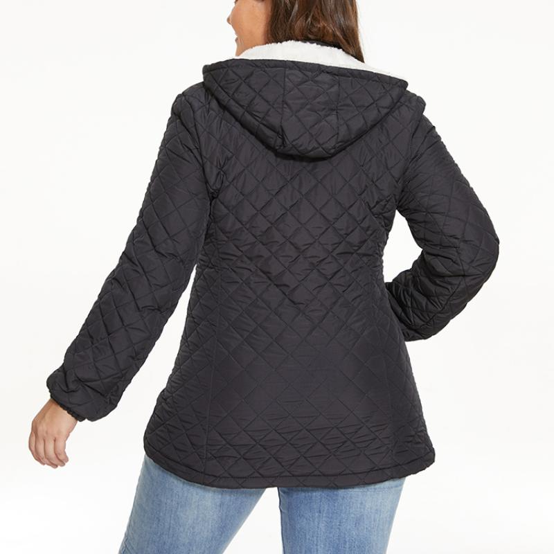 Jachetă de toamnă iarnă pentru femei, parcă groasă și caldă cu glugă, haină subțire cu mânecă lungă