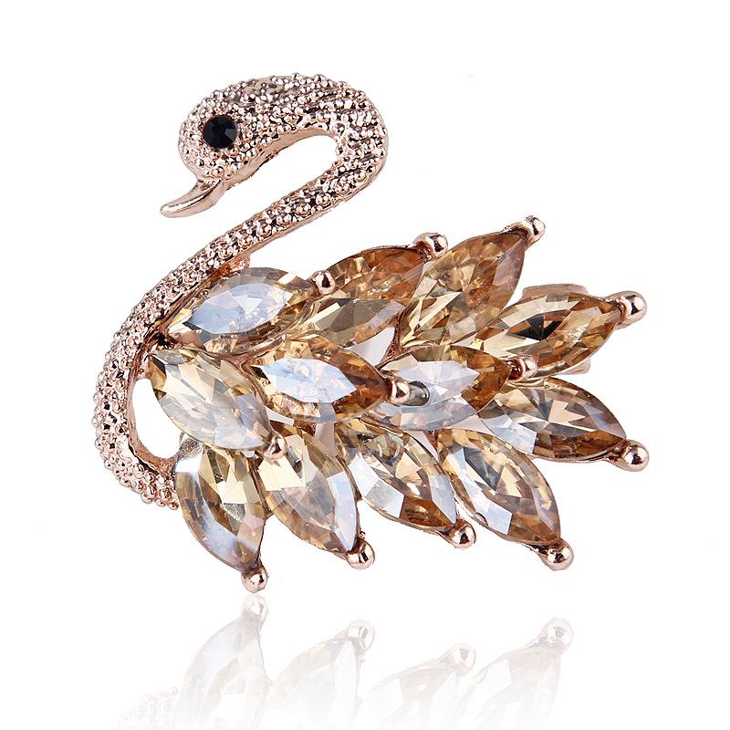 Lanhao Korean Style Cute Crystal Swan Brooch Pin for Men and Women