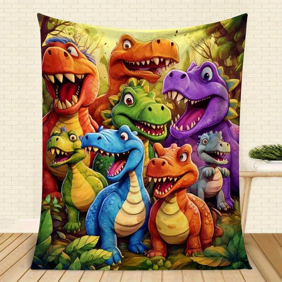 Dětská flanelová deka Barevný vzor usměvavého dinosaura Vánoční deka Lehká Teplá Zvířecí deka