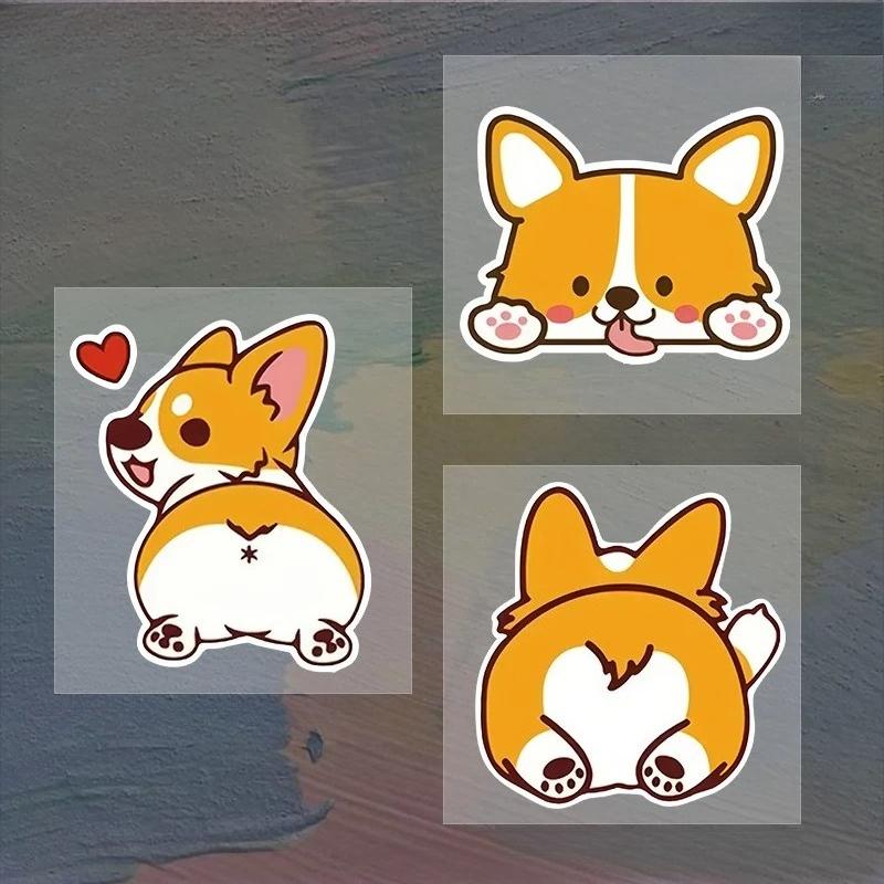 Corgi Car Sticker Cartoon Dog Vinyl Waterproof Decal for Electric Car Motorcycle Window Body Helmet Bumper SUV Auto Decor