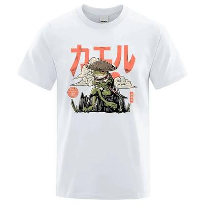 The Last Frog Samurai Tişörtler Erkek Harajuku Günlük Nefes Alabilir Tişörtler Moda O Yaka Gömlekler Oversize Pamuk Kısa Kollu Üst