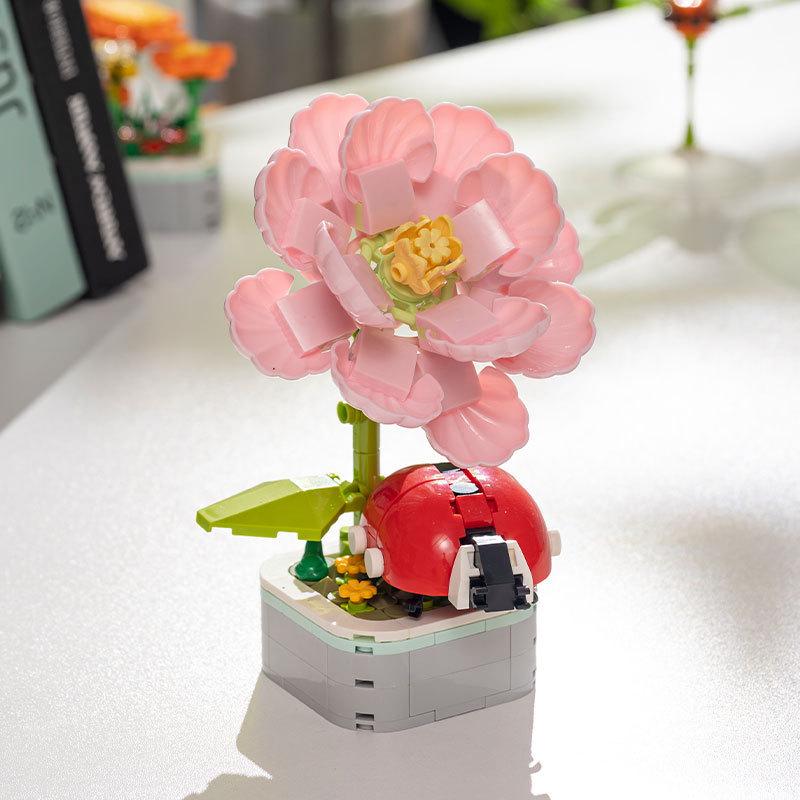 Compatible Lego Insect & Animal Building Blocks: Educational Flower Assembly Toy & Holiday Gift for Kids' Desktop Ornaments