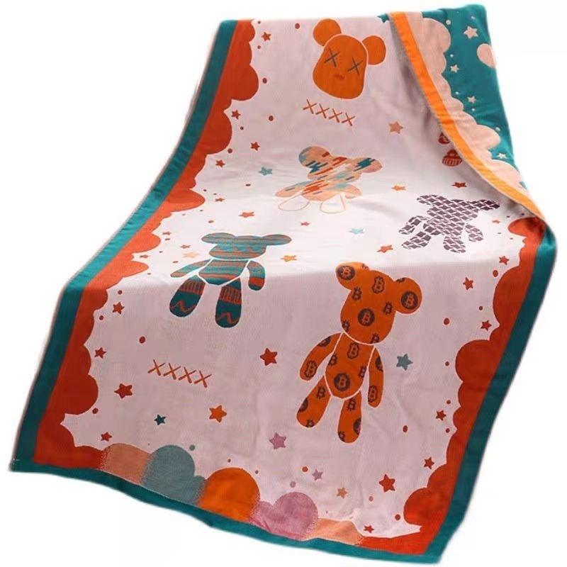 Multi-Layer Gauze Jacquard Floral Throw Blanket 80x160cm, Quick Dry Absorbent Large Cotton Bath Towel Soft Beach Towel for Couch Bed Napping Decor