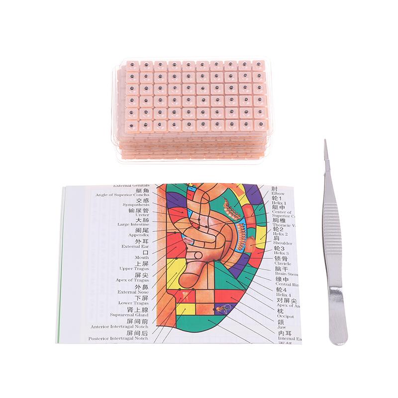 4 In 1 Set Multi-Condition Ear Seeds Acupuncture Auricular Sticker Kit 1200Pcs With Acupressure Chart Tweezer Auricular Probe