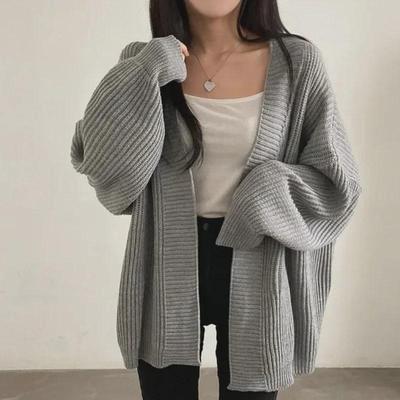Damen Gemütlicher Strick-Cardigan in Uni-Farbe, Mittellang für Herbst und Winter