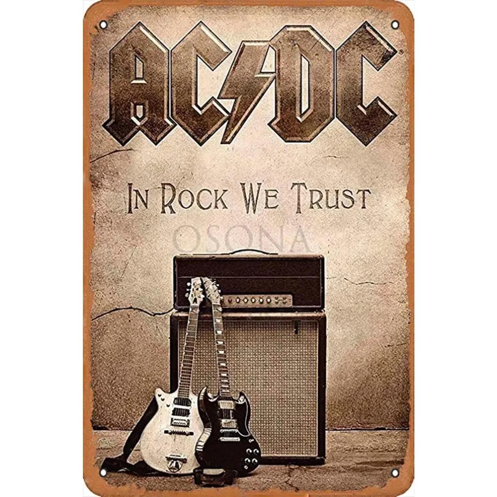 AC DC Vintage Heavy Metal Music Cool Classic Rock Band Metal Tin Sign for Home Restaurant Cafe Bar Art Wall Decoration Gifts