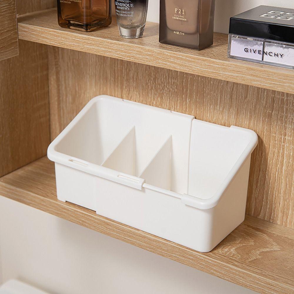 Expandable Design Cosmetic Storage Box White Desktop Storage Rack  Bathroom Organization