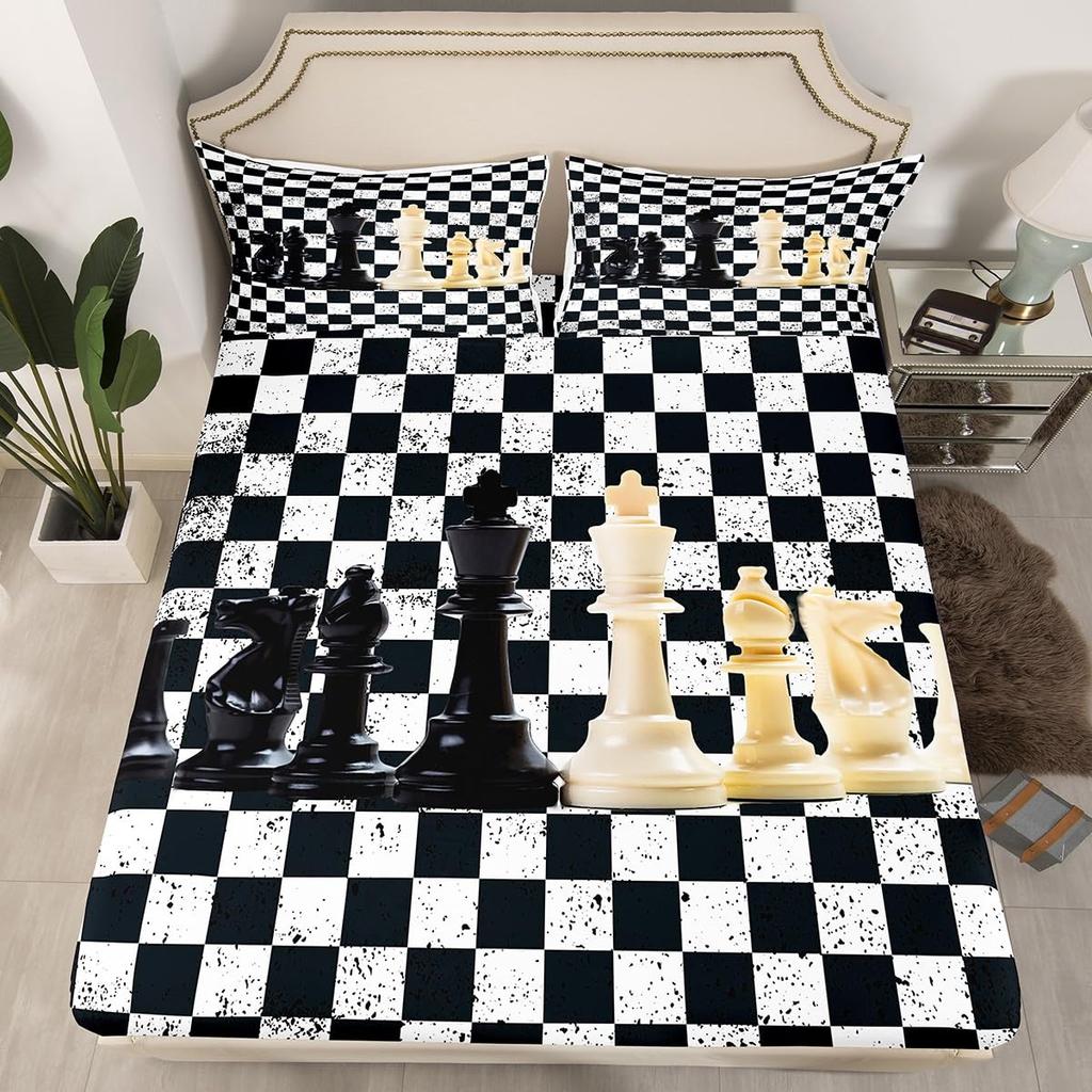 International Chess Duvet Cover for Teens Adults Queen Size Lightweight Down Room Decor 2 Pillowcases 1 Comforter Cover No Quilt