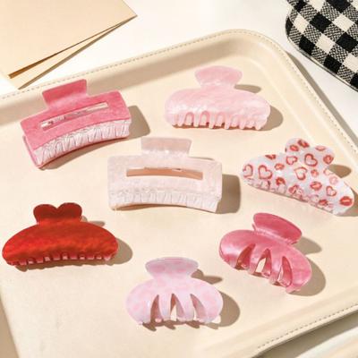 Pinza per Capelli Denti Antiscivolo Stampa Cuore Leopardo Fermaglio per Capelli Serie Rosa Taglia Media Parte Posteriore della Testa Pinza per Capelli a Forma di Squalo Presa Forte Accessorio per Capelli