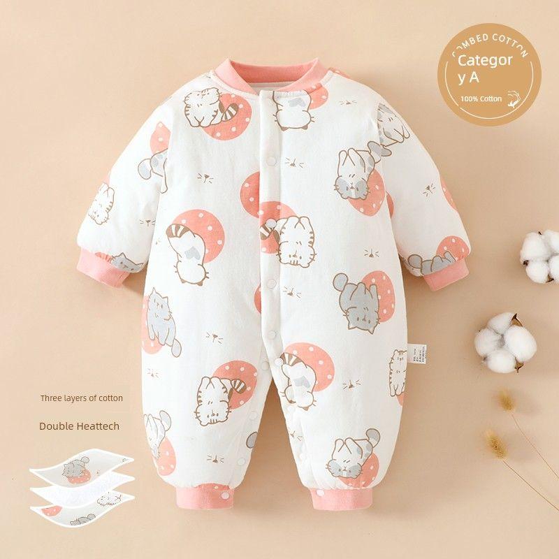 Clothes for Autumn and Winter, Thickened Cotton-Padded Romper for Boys and Girls, Pure Cotton Class a Jumpsuit, Outdoor Crawling Clothes, Winter Wear