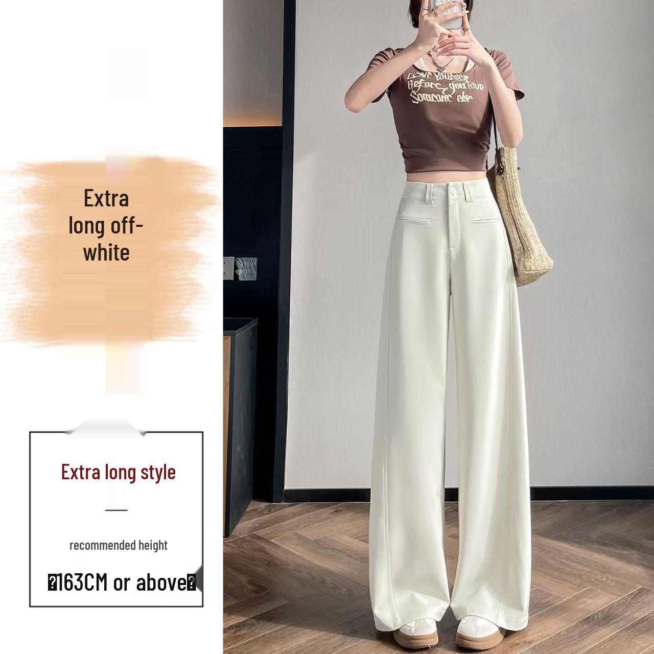 

High-Waisted Wide-Leg Women s White Drape Pants - Floor-Length, Slimming & Casual for Spring and Autumn L (105-115 lbs)