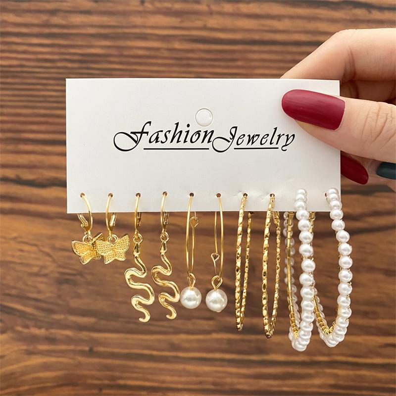 Set di Orecchini di Perle Geometria Cuore Leopardo Per Donne Ragazze Set di Orecchini Pendenti a Cerchio Goccia Metallo Acrilico Quadrato Rotondo Gioielli da Festa