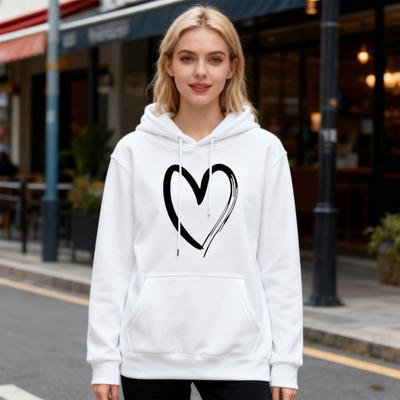 Women's Heart Print Hoodies Fall Long Sleeve Drawstring Pullover Top Oversized Fleece Lined Sweatshirt with Pocket