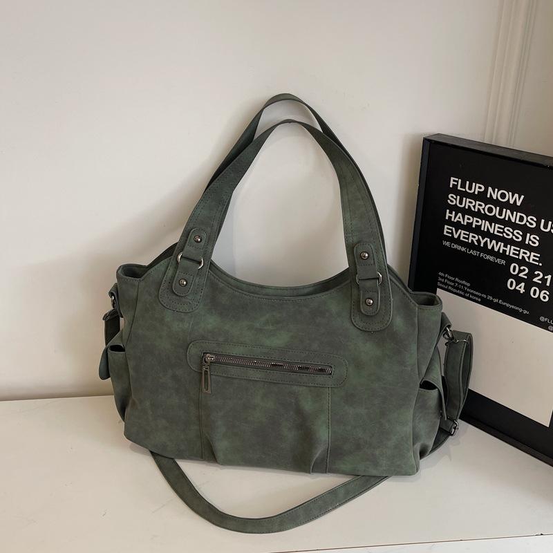 

Ретро сумка большой вместимости женская 2025 новая модная матовая повседневная на плечо через плечо простая портативная сумка-тоут зелёный