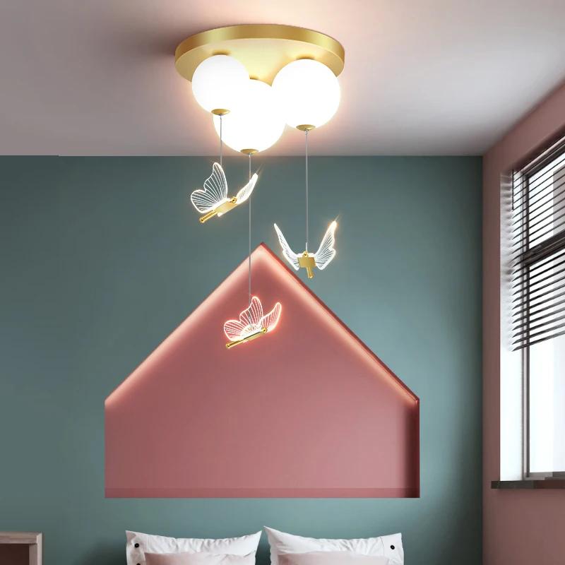Simple And Modern Bedroom Lamp With Ball Butterfly Warm and Romantic Ceiling Lamp For Children's Room Pendant Light Indoor Light