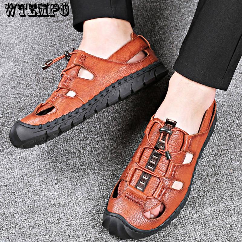 Мужские сандалии Кожаные нескользящие пляжные уличные кожаные сандалии 44 коричневый — фото 7