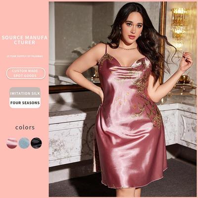 Danny Lin Plus Size Faux Silk Camisole Dress – Spring/Summer Printed Pajamas for Women
