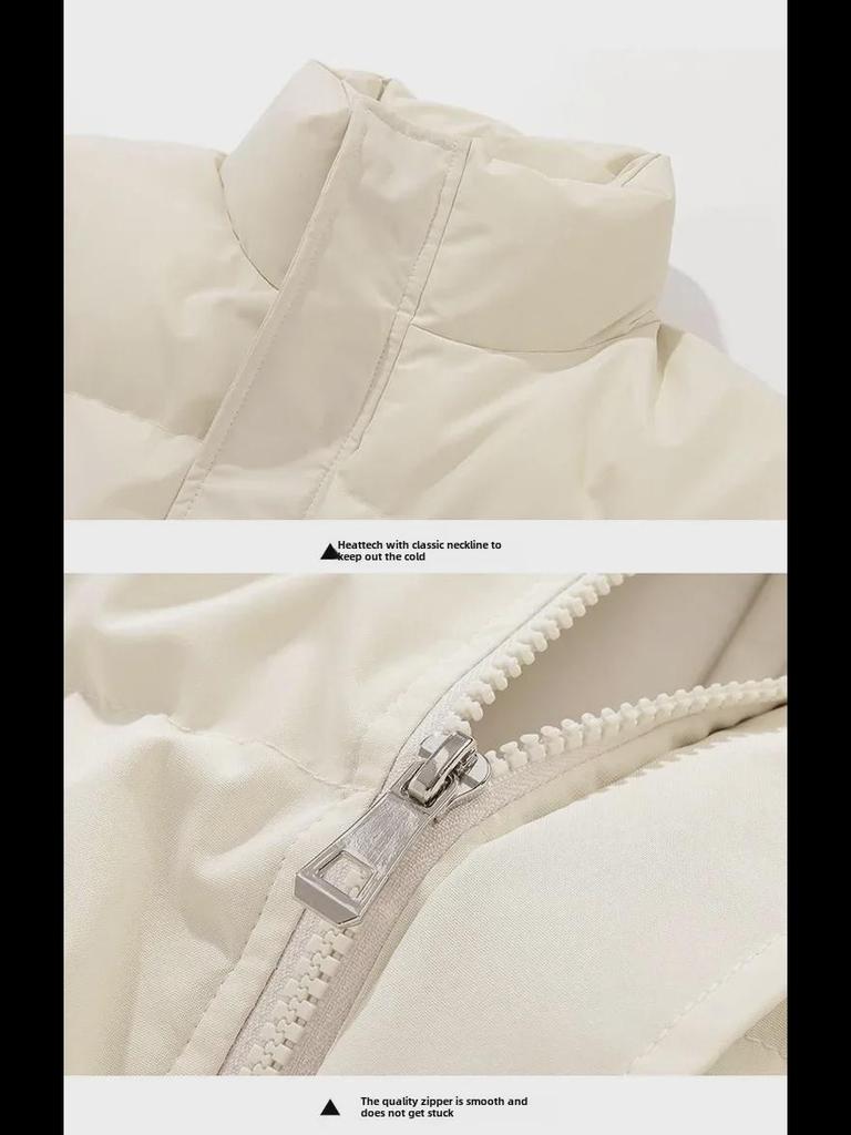 Chaqueta de Plumas de Invierno para Hombre con Cuello Alto y Corte Holgado - Estilo Coreano, Color Sólido, Abrigo Cálido de Algodón para Parejas