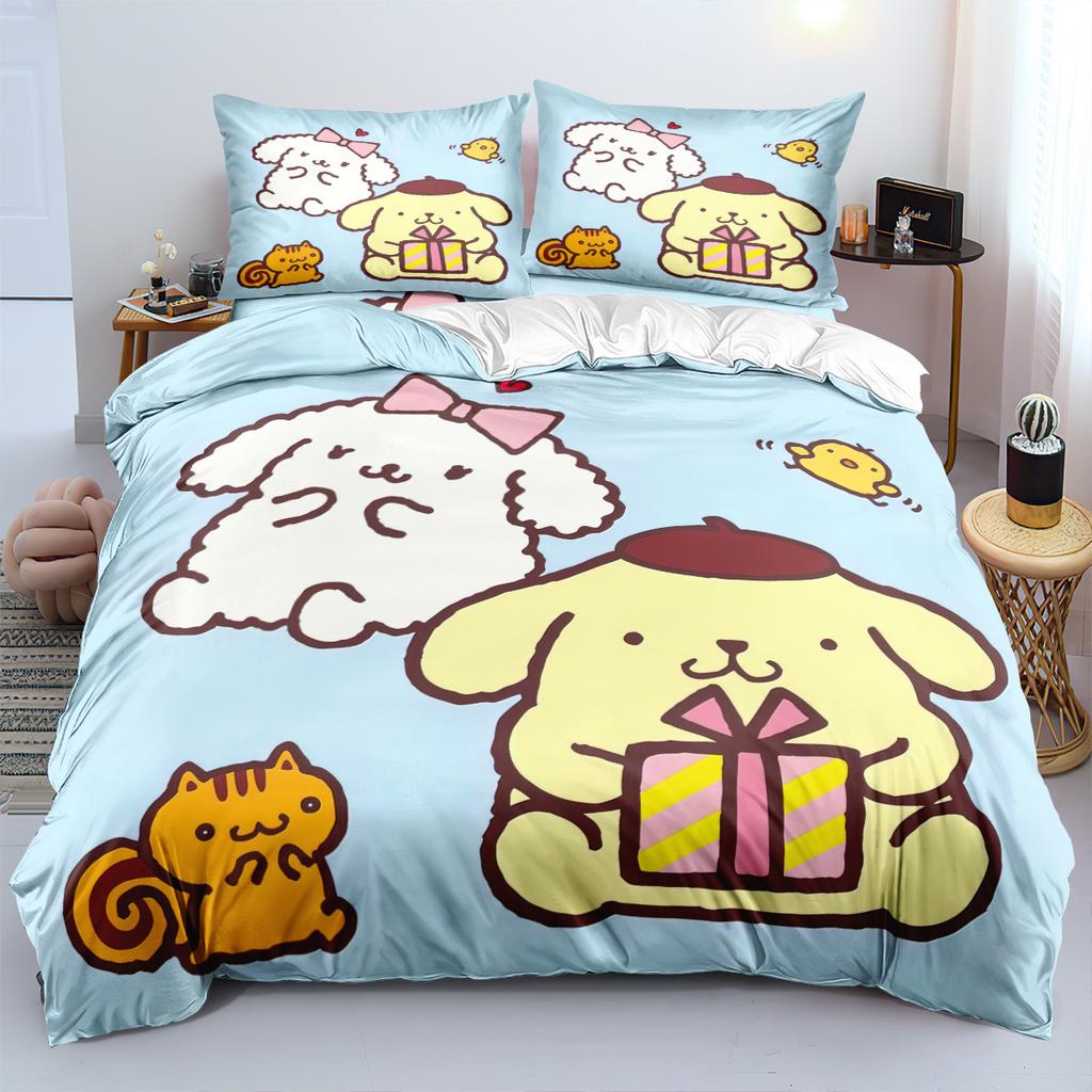 Cute Pom Pom Purin Bedding Sets Comforter Quilt Bed Cover Duvet Cover Pillow Case 2-3 Pieces Sets Kids Adult Size Bedroom Decor