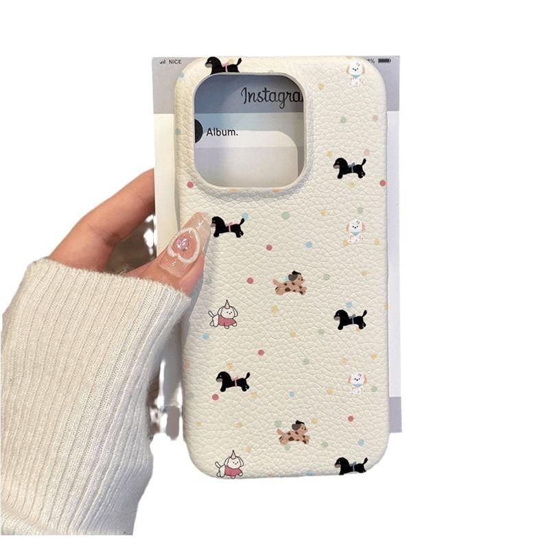 Full screen color polka dot dog is suitable for Apple 16Pro new 16promax anti-drop 15Pro large hole leather pattern explosion