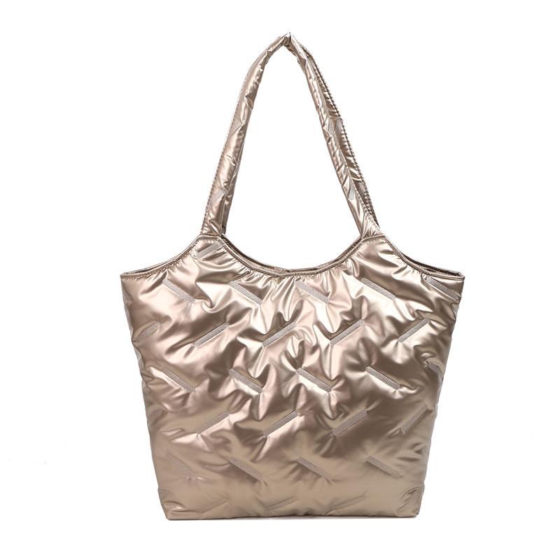 Stylish Women's Winter Tote Bag Large Capacity Fashionable Shoulder Handbag Black Silver Green Gold White