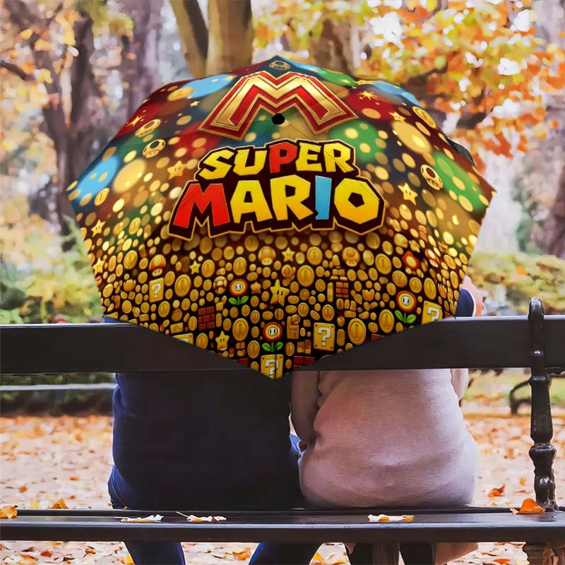 1 PC Automatic Folding Umbrella - Super Mario Pattern Portable Foldable Design With 8 Ribs Christmas Birthday Gifts