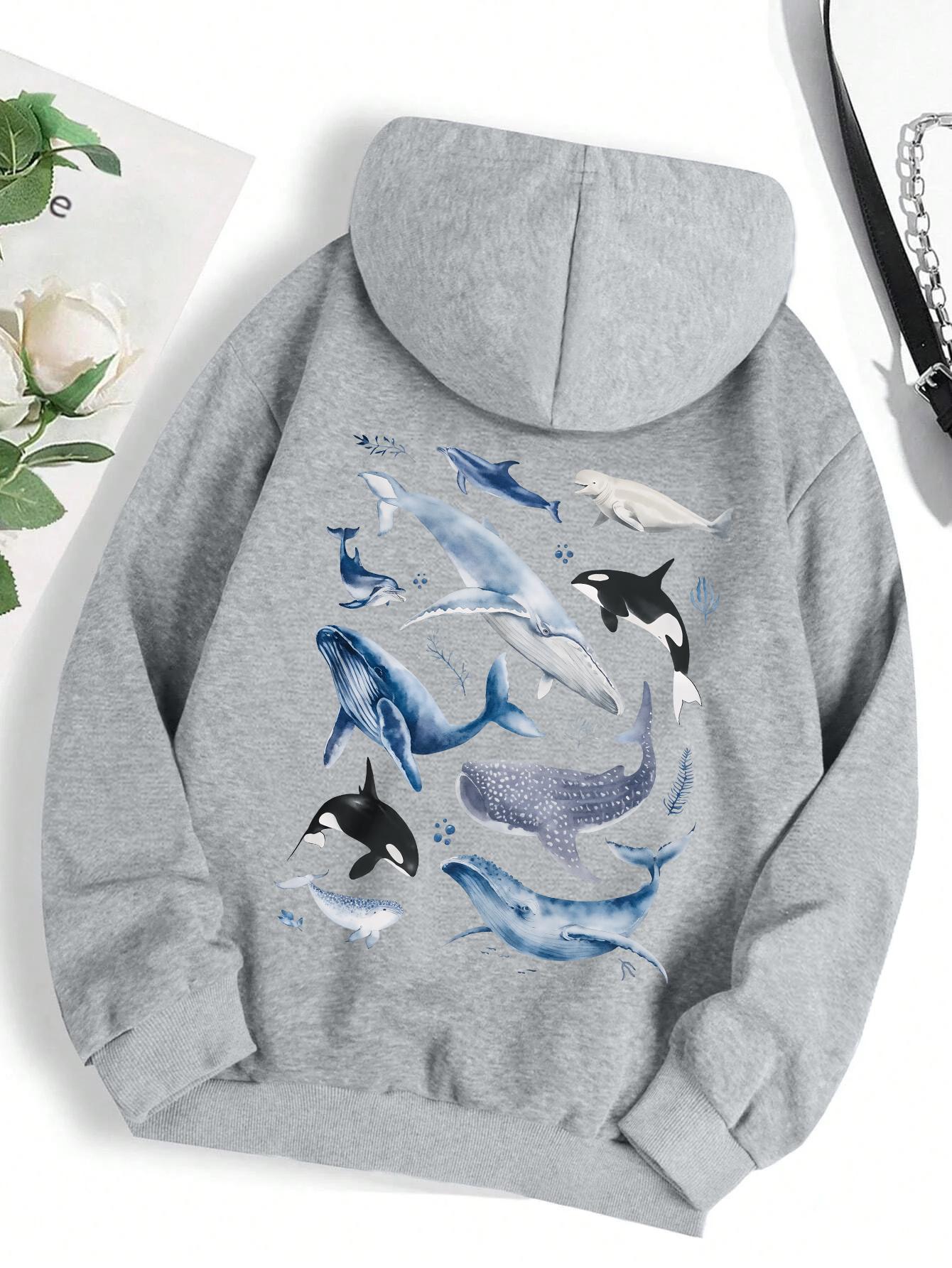 

Ocean whales Print Female Hoody Harajuku Comfortable Sweatshirts Fashion O-Neck Quality Hooded Autumn Warm Streetwear Women S