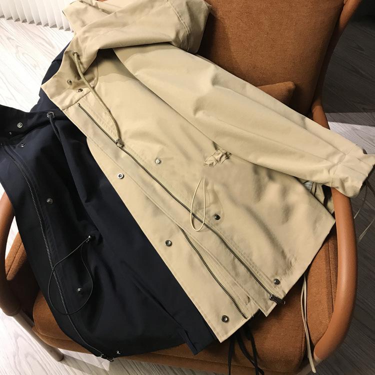 High Quality Hooded Trench Coat Drawstring Women's Short Coat Spring and Autumn Loose Women's Clothing Black New