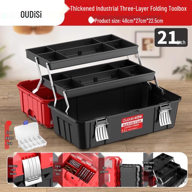Three-Layer Foldable Plastic Toolbox for Car-Mounted Storage and Multi-Functional Repairs