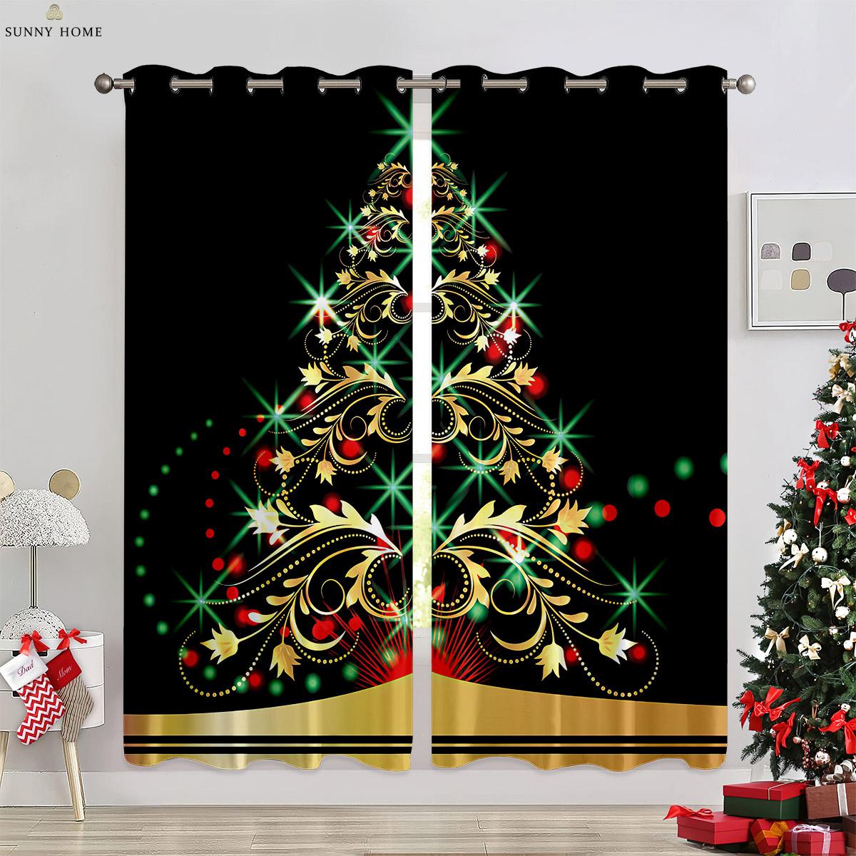 

Christmas Holiday Decorative Piece Window Curtains Colored Lights Santa Claus Claus 3D Pattern Printing Window Curtains Bedroom Space Restaurant W50xH140(CM)x2PCS&Grommet Top