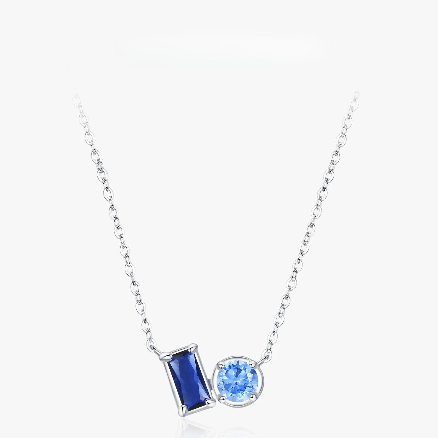

Ailmay Genuine Sterling Silver Blue Zircon Necklace Women s Retro Fashion Geometric Simple Wedding Party Gift