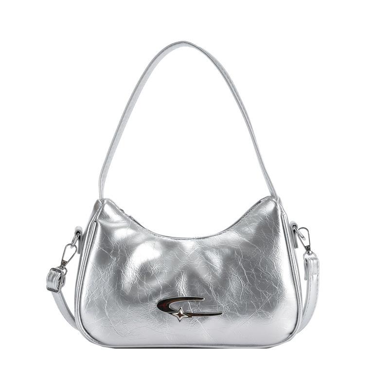 

2025 новая сумка-полумесяц под мышкой, трендовая модная женская сумка через плечо, простая нишевая дизайнерская сумка, женская осенняя сумка-мессенджер серебряный