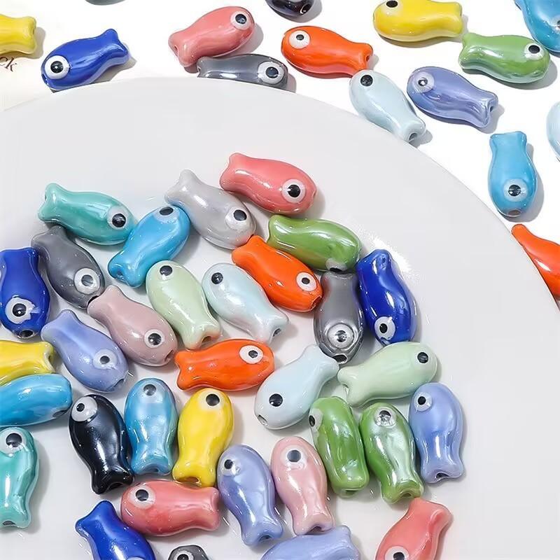 10Pcs Little Fish Ceramic Beads Diy Necklace Earrings Jewelry Accessories Pendants Loose Beads For Crafting