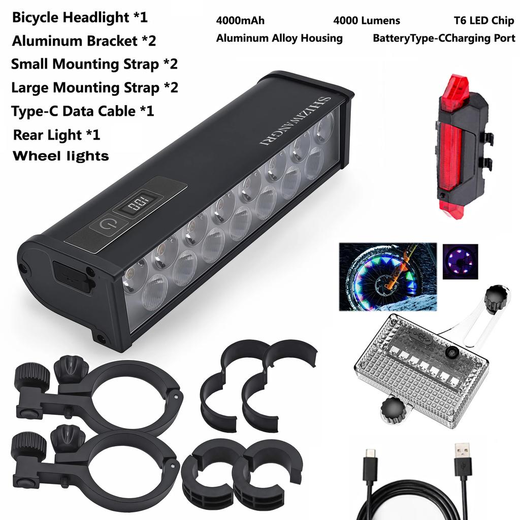 4000MAH 22 LED Alumin Bike Bicycle Light C Rechargeable Bicycle Lights MTB Flashlight Headlight for Cycling Bicycle Front Lamp