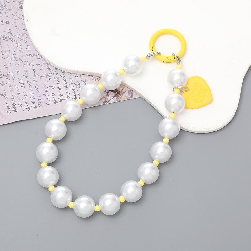 Pearl Bead Pendant with Colored Rice Bead Phone Chain ABS
