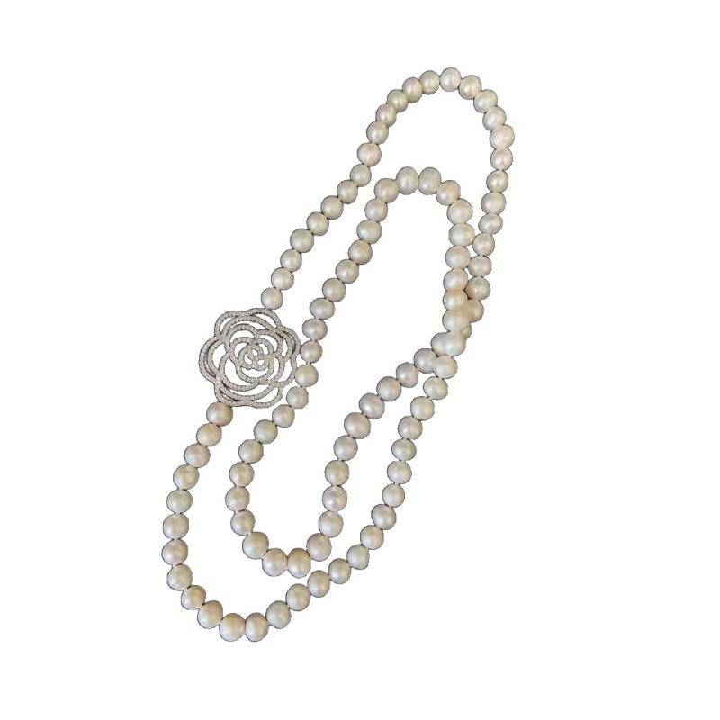 Camellia Flower Pearl Stackable Style Necklace, Fashionable and Elegant Long-sleeved Sweater Chain, for Women