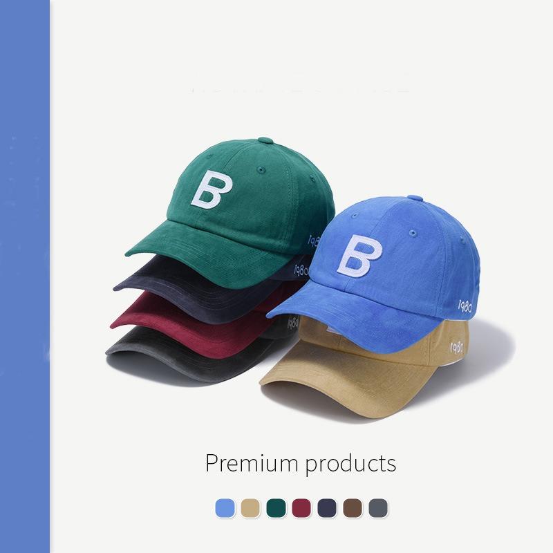 Trendy baseball cap women's spring and autumn navy blue B hat green big head circumference showing face small blue cap man