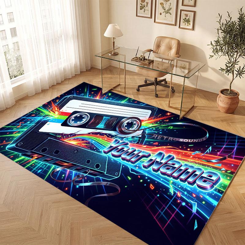 Neon Colorful Theme Crystal Velvet Floor Rug Personalized Custom Name Text Warm Carpet Home Decoration