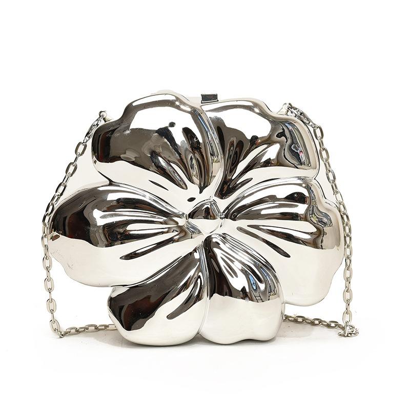 Ladies Metallic Exquisite Flower Mini Flower Chain Crossbody Bag Fashion Novelty Shape Bag Mobile Phone Key Coin Purse Portable